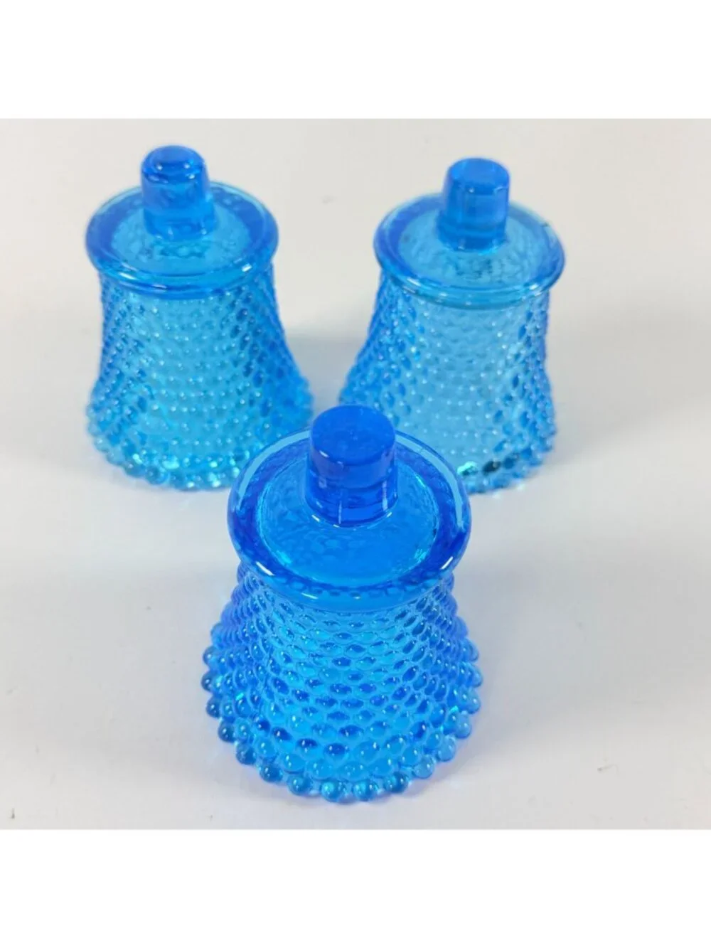 Vintage 3 Blue Glass Hobnail Votive Peg Cup Votive Candle Holder
